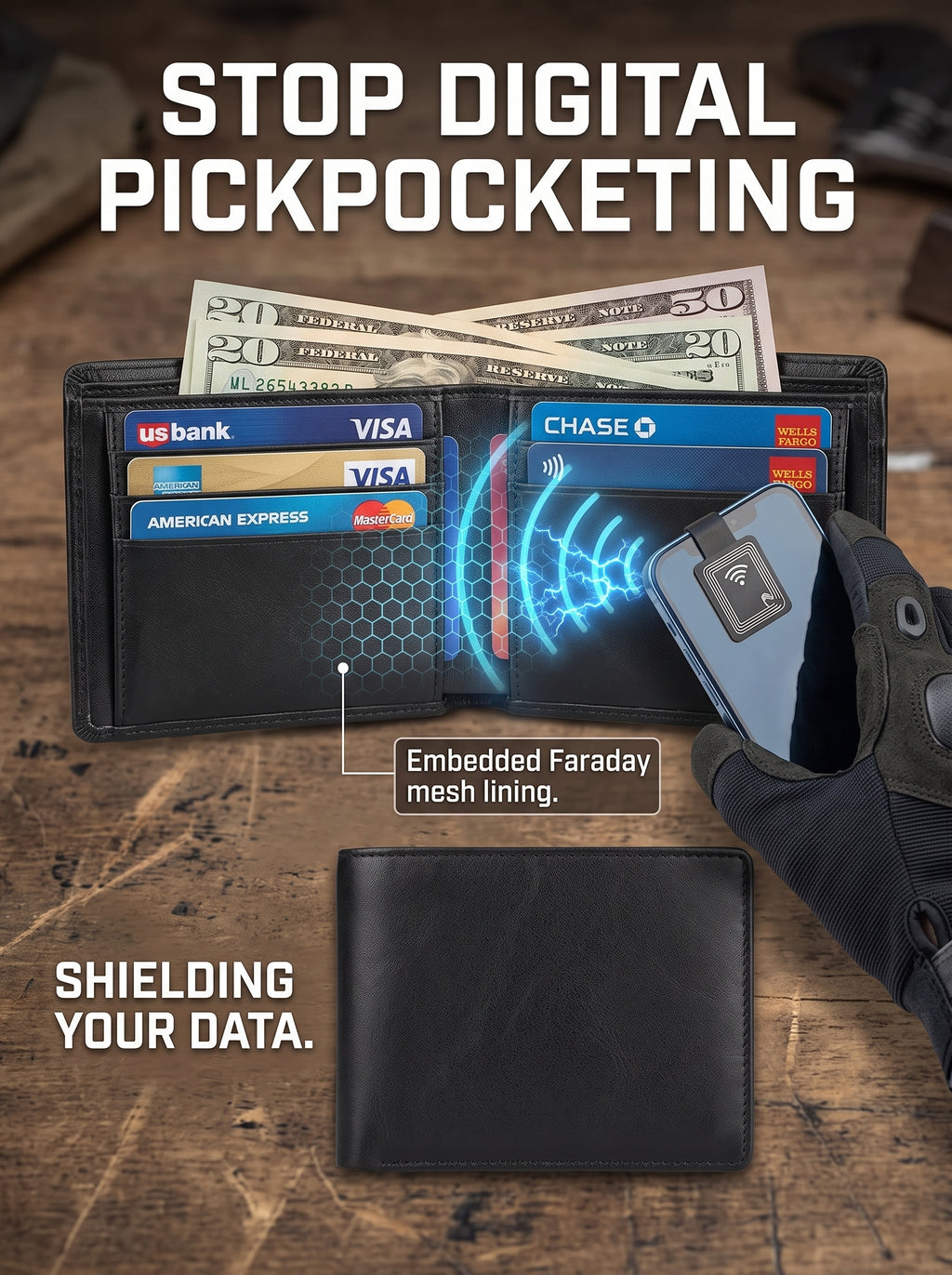 The Guardian — RFID-Blocking Leather Bifold Wallet