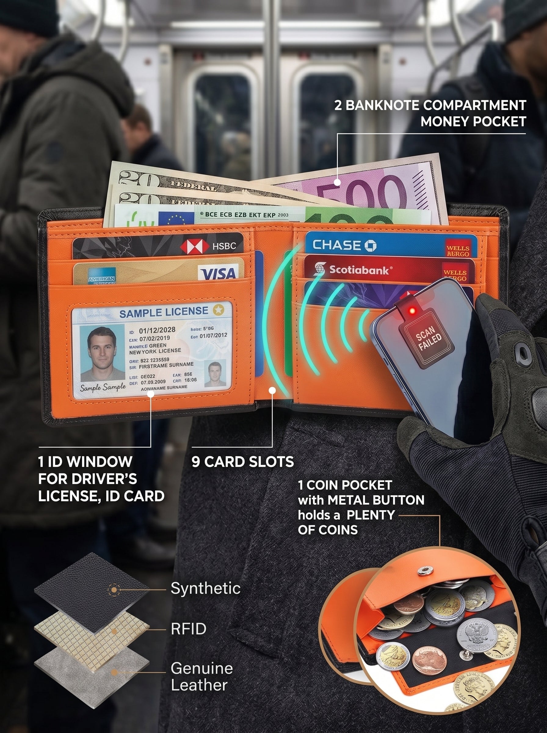 The Guardian — RFID-Blocking Leather Bifold Wallet